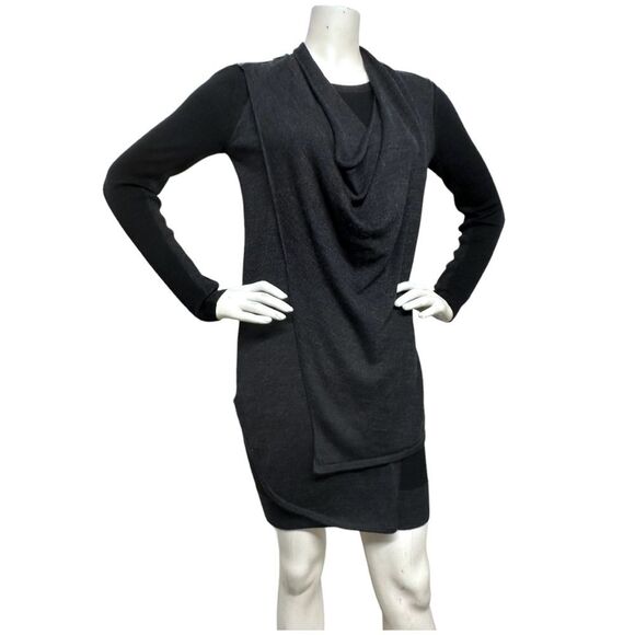 ALL SAINTS Drina Merino Wool Draped Convertible Sweater Knit Dress BlackGray 4 S - Picture 9 of 14